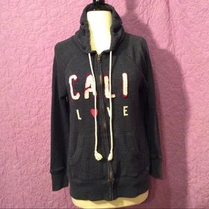 Old Navy zip up hoodie."Cali Love" dark grey blue.